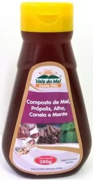 Composto de Mel, Própolis, Alho, Canela e Menta, 280g - Vale do Mel Composto de Mel, Própolis, Alho, Canela e Menta, 280g - Vale do Mel